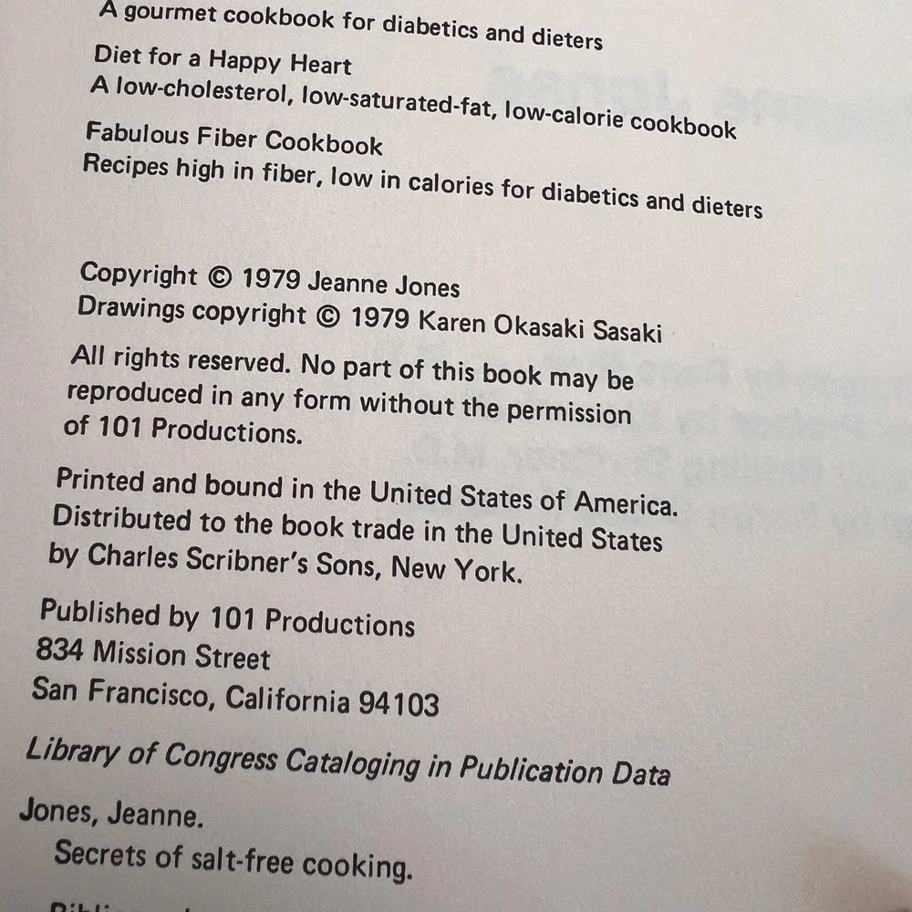 Secrets of Salt-Free‎ Cooking, by Jeanne Jones Vintage Cookbook Soft Cover